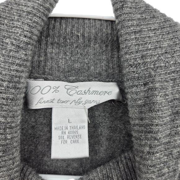 LARGE GRAY CASHMERE TWO PLY YARNS TURTLE NECK LONG SLEEVE SWEATER - Picture 3 of 4